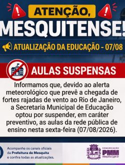 Mesquita suspende aulas da rede pública nesta sexta-feira (7)